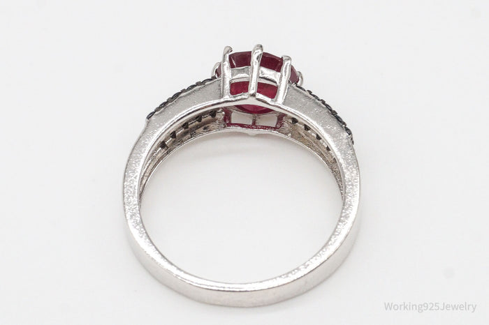 Designer DK Ruby Black Spinel Rhodium Over Sterling Silver Ring - Size 8.75