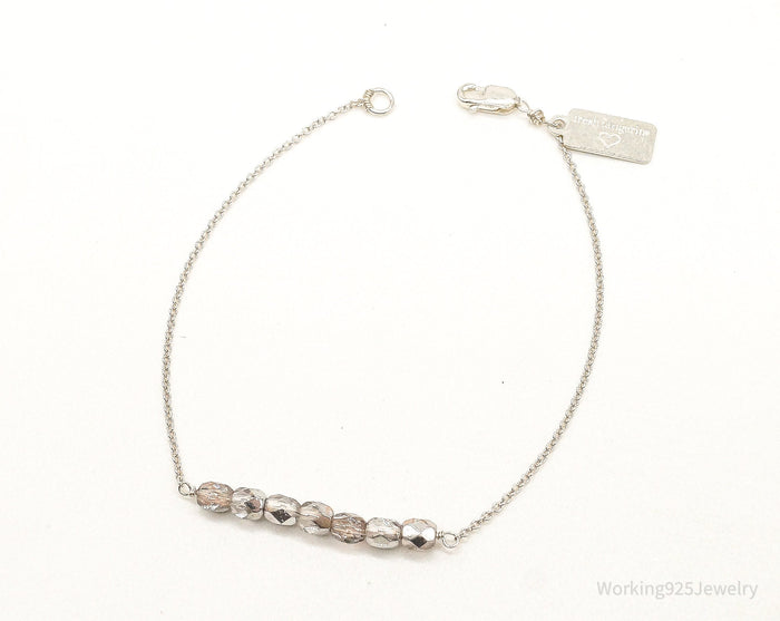 Designer Fresh Tangerine Glass Bead Chain Link Sterling Silver Bracelet