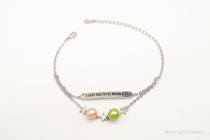 Designer "I love you to the moon & Back" Pearl Sterling Silver Bracelet