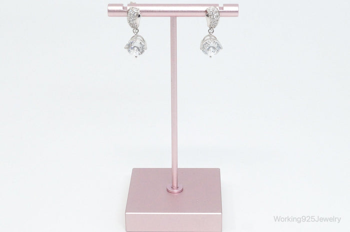 Designer MEDA Cubic Zirconia Sterling Silver Earrings