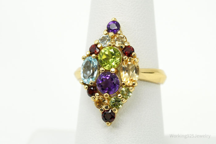 Designer PAJ Multi Gem Gold Vermeil Sterling Silver Ring - Size 7