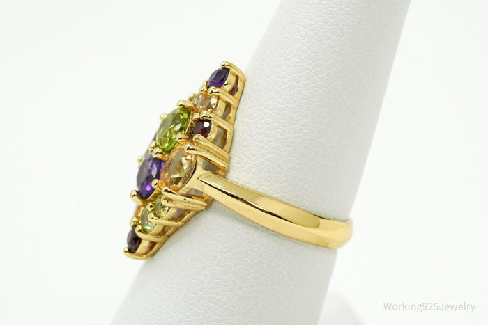 Designer PAJ Multi Gem Gold Vermeil Sterling Silver Ring - Size 7