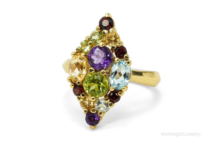 Designer PAJ Multi Gem Gold Vermeil Sterling Silver Ring - Size 7