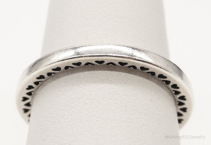 Designer Pandora Hearts Pattern Sterling Silver Band Ring - Size 6.75