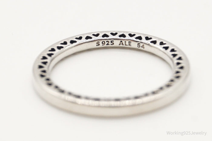Designer Pandora Hearts Pattern Sterling Silver Band Ring - Size 6.75