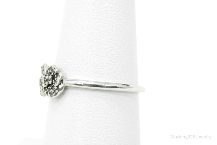 Designer Pandora Triple Pansies Cubic Zirconia Sterling Silver Ring - Size 6.75