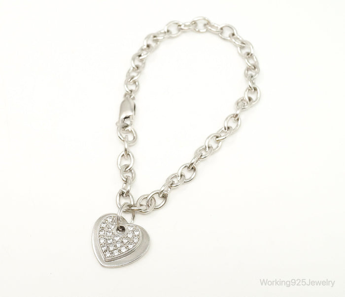 Designer Ross Simons Cubic Zirconia Heart Sterling Silver Bracelet