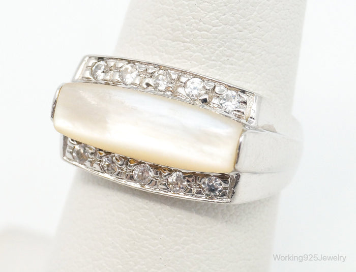 Designer Ross Simons Mother Of Pearl Cubic Zirconia Sterling Silver Ring SZ 6