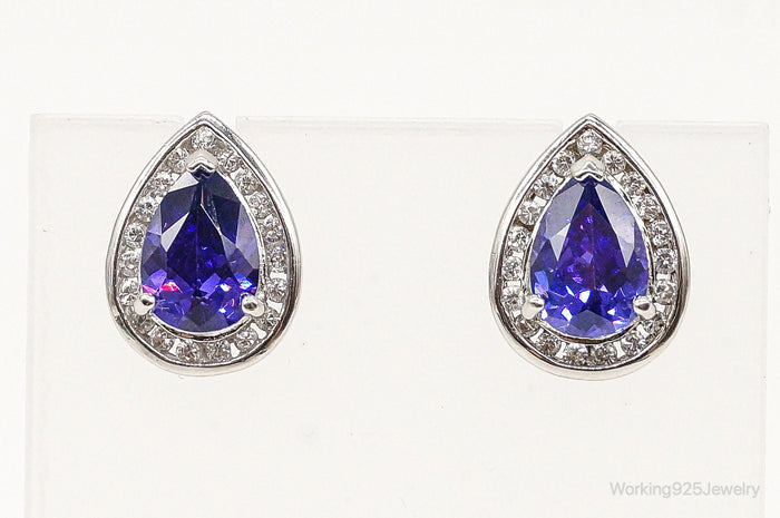 Designer Ross Simons Purple & White Cubic Zirconia Sterling Silver Earrings