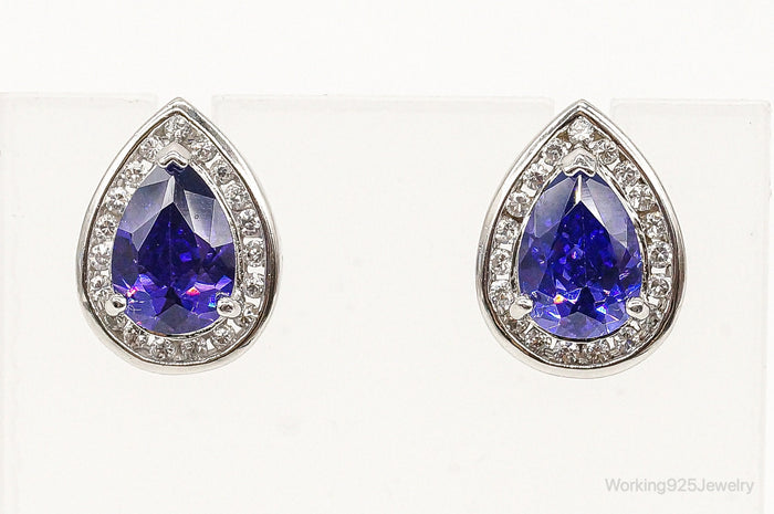 Designer Ross Simons Purple & White Cubic Zirconia Sterling Silver Earrings
