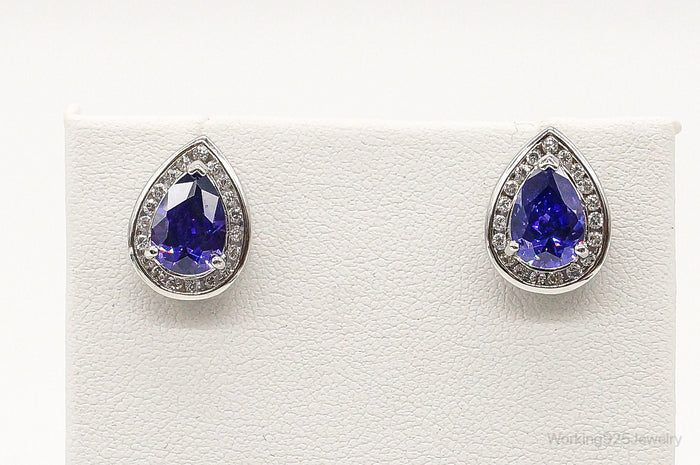 Designer Ross Simons Purple & White Cubic Zirconia Sterling Silver Earrings