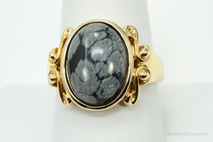 Designer Ross Simons Snowflake Obsidian Gold Over Sterling Silver Ring - SZ 9.75
