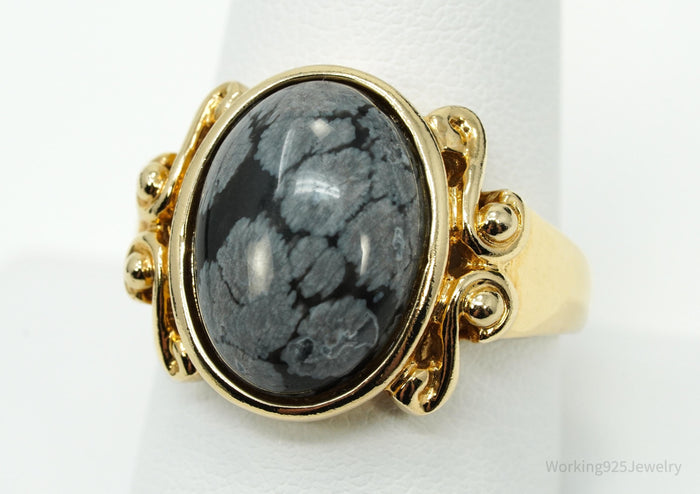 Designer Ross Simons Snowflake Obsidian Gold Over Sterling Silver Ring - SZ 9.75
