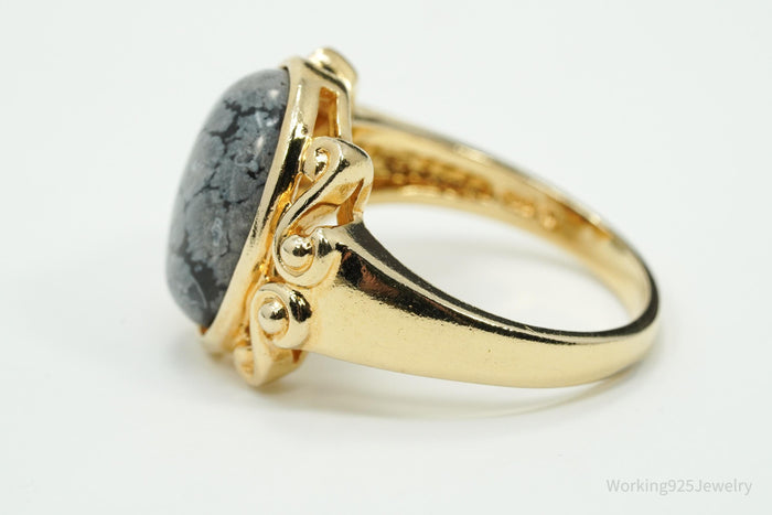 Designer Ross Simons Snowflake Obsidian Gold Over Sterling Silver Ring - SZ 9.75