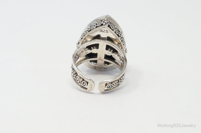 Designer Sajen Tiger Stripe Enamel Druzy Quartz Sterling Silver Ring SZ 8.5