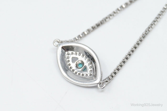 Designer Sapphire Turquoise CZ Good Luck Sterling Silver Adjustable Bracelet