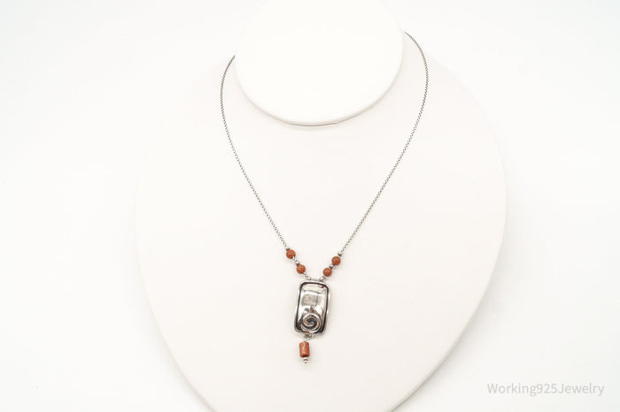 Designer Silpada Goldstone Hammered Sterling Silver Necklace