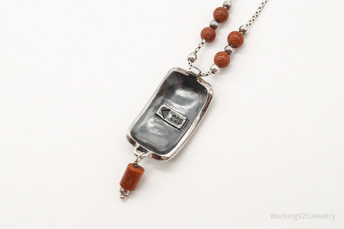 Designer Silpada Goldstone Hammered Sterling Silver Necklace