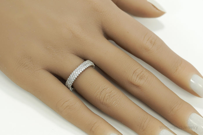 Designer SLNY Cubic Zirconia Sterling Silver Band Ring - Size 7