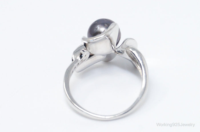 Designer Tahitian Pearl Cubic Zirconia Sterling Silver Ring SZ 9.5 Adjustable