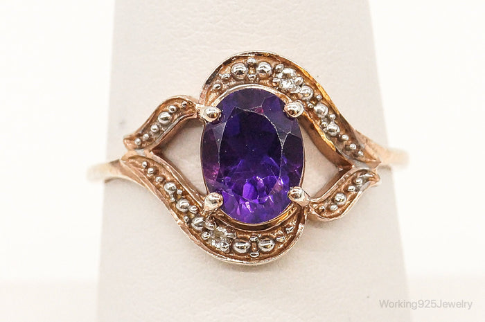 Designer TGGC Amethyst & CZ Rose Gold Vermeil Sterling Silver Ring SZ 7