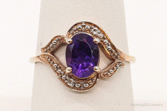 Designer TGGC Amethyst & CZ Rose Gold Vermeil Sterling Silver Ring SZ 7
