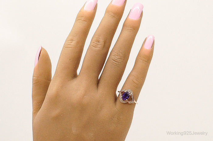 Designer TGGC Amethyst & CZ Rose Gold Vermeil Sterling Silver Ring SZ 7