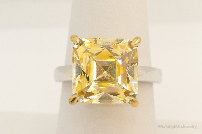 Designer Tycoon Yellow & White Simulated Diamonds Sterling Silver Ring - Size 7