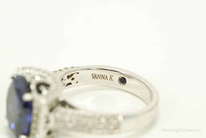 Designer Vanna K Tanzanite Simulant & Cubic Zirconia Sterling Silver Ring - Size 7.25