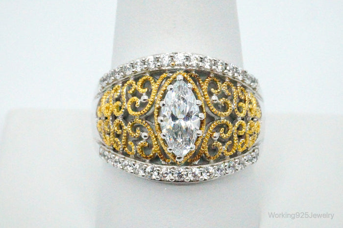 Designer Verragio Cubic Zirconia Gold Vermeil Sterling Silver Ring - SZ 9.75