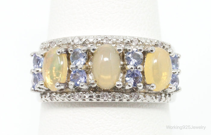 Designer Yellow Opalite Iolite Cubic Zirconia Sterling Silver Ring Size 8