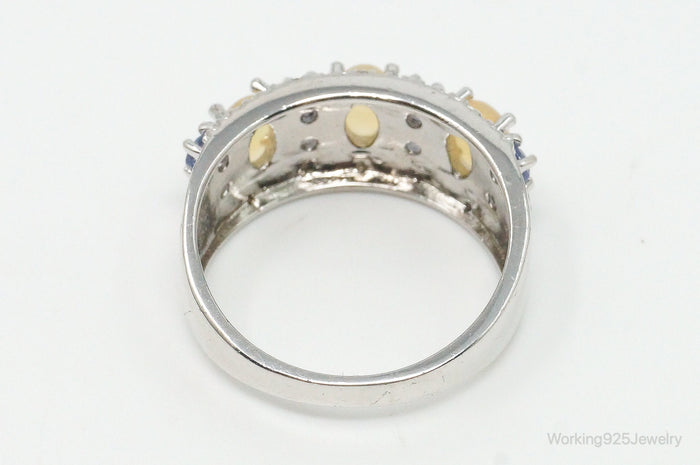 Designer Yellow Opalite Iolite Cubic Zirconia Sterling Silver Ring Size 8