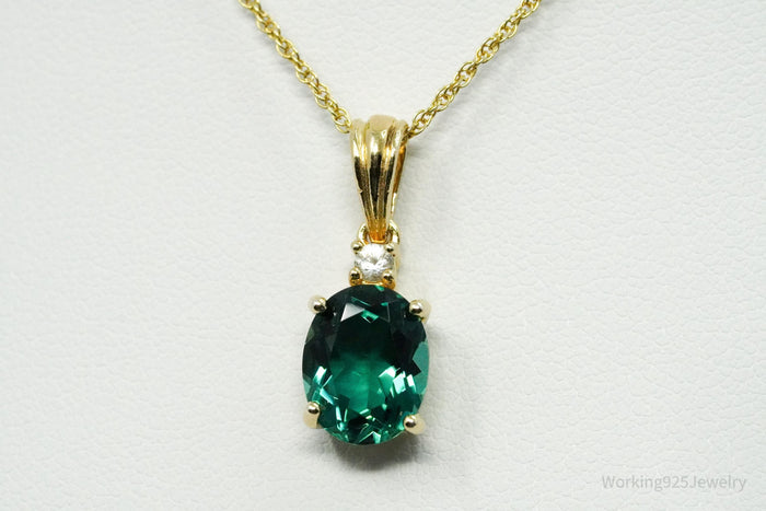 Green Quartz & White Topaz 18K Yellow Gold Over Sterling Silver Necklace 18"
