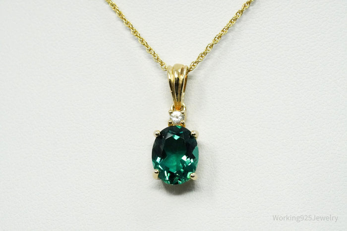 Green Quartz & White Topaz 18K Yellow Gold Over Sterling Silver Necklace 18"