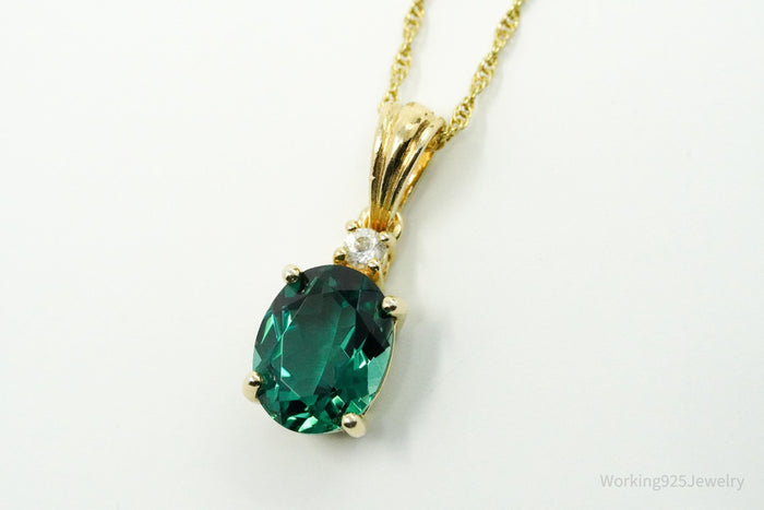 Green Quartz & White Topaz 18K Yellow Gold Over Sterling Silver Necklace 18"