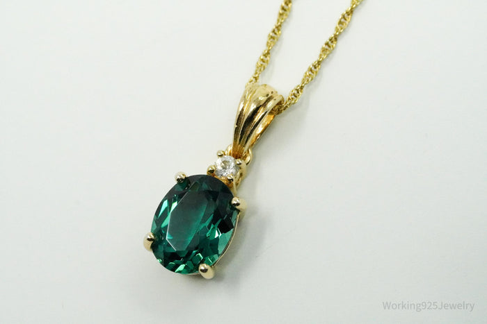 Green Quartz & White Topaz 18K Yellow Gold Over Sterling Silver Necklace 18"