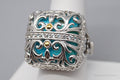 JTV DP Turquoise White Zircon Gold Sterling Silver Ring - Size 9