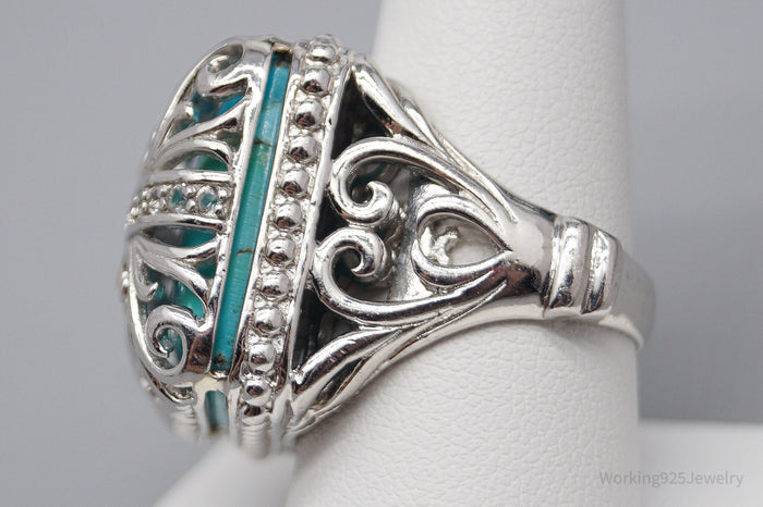 JTV DP Turquoise White Zircon Gold Sterling Silver Ring - Size 9