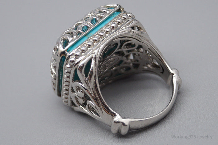 JTV DP Turquoise White Zircon Gold Sterling Silver Ring - Size 9