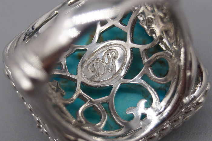 JTV DP Turquoise White Zircon Gold Sterling Silver Ring - Size 9