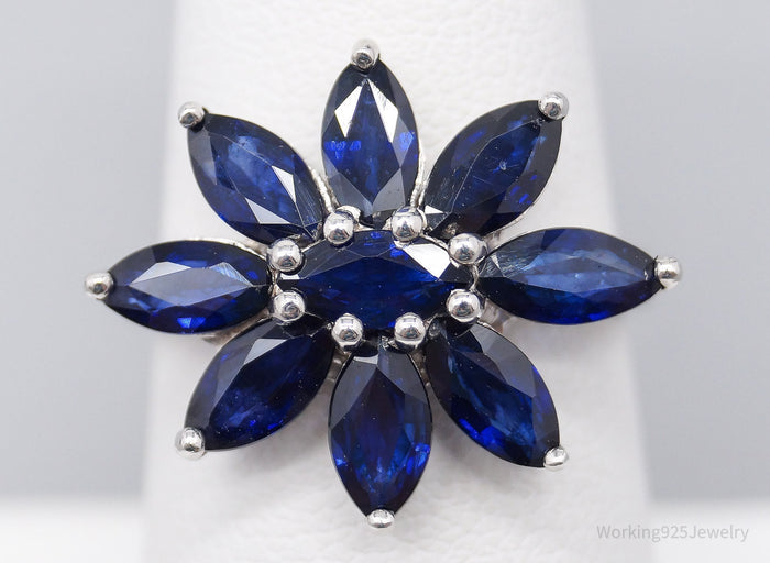 JTV TGGC Blue Sapphire Flower Sterling Silver Ring - Size 7.25