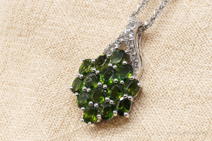 JTV's TGGC Lab Emerald & White Zircon Sterling Silver Necklace 22"