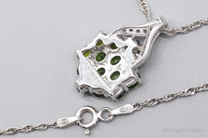 JTV's TGGC Lab Emerald & White Zircon Sterling Silver Necklace 22"