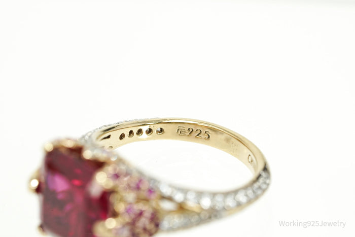Lab Ruby Pink Tourmaline Sterling Silver Gold Vermeil Cocktail Statement Ring 8
