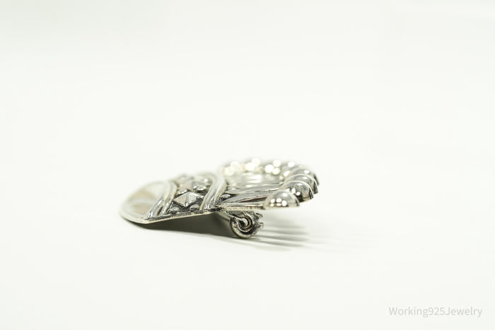 Large Antique Crown Sterling Silver Brooch Pin