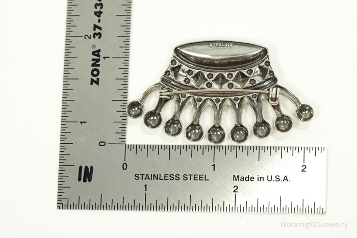 Large Antique Crown Sterling Silver Brooch Pin