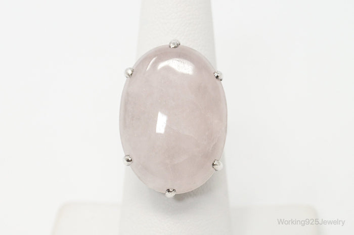 Large Antique Rose Quartz Silver Statement Ring - Size 6.5