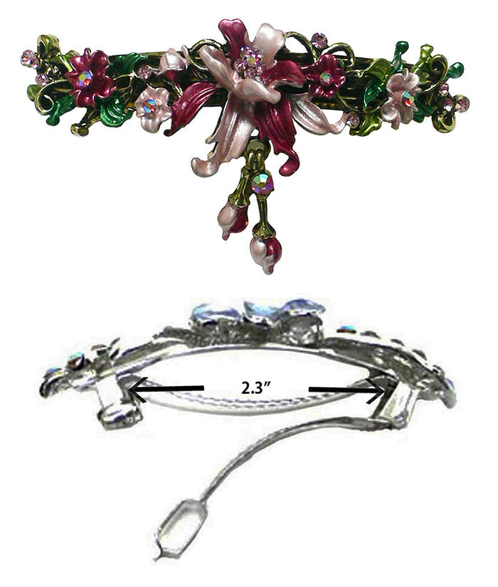 Large Crystal Flower Barrette with Hanging Ornament #YY86010-3