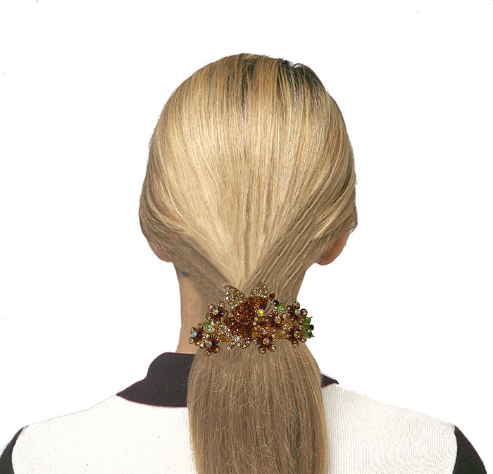 Large Crystal Ribbon Barrettes Dazzled w. Aurore Boreale crystals RW6359