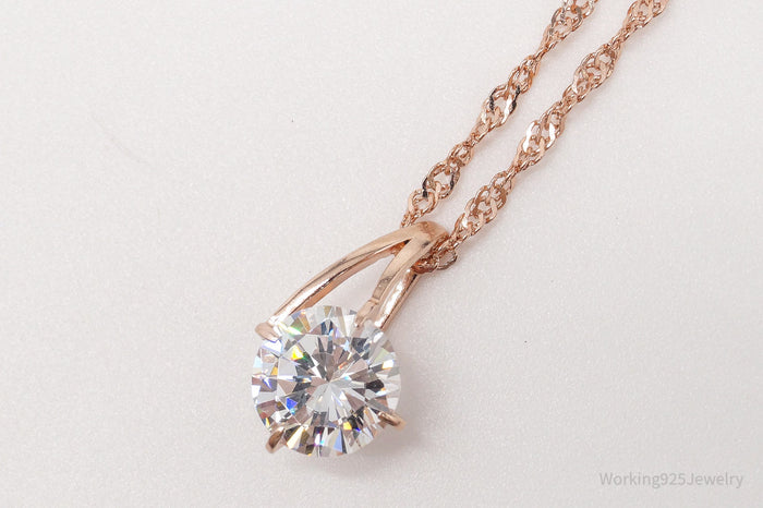 Large Cubic Zirconia Rose Gold Vermeil Over Sterling Silver Necklace 20"